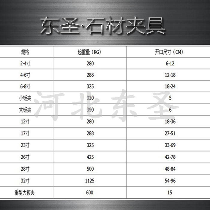 石材吊裝夾具參數尺寸詳細表單